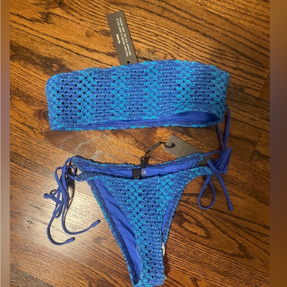 Triangl Swimwear Blue Bikini Set Crochet